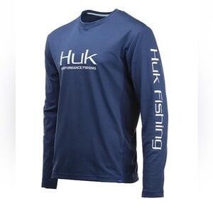 Huk Icon Performance Fishing Men's Quick Dry Long Sleeve Shirt Size M Dark Blue